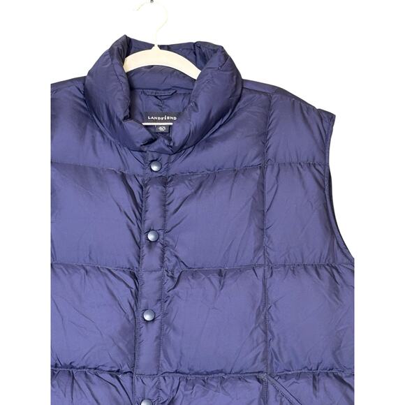 Lands’ End Down Vest Navy Blue Goose Down Feather Fill Men’s L 42-44 Pockets - Picture 11 of 16